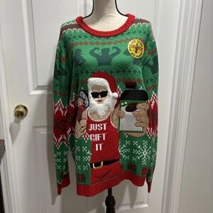 Ugly Christmas Sweater Santa Cheers Just Gift It Men’s XL